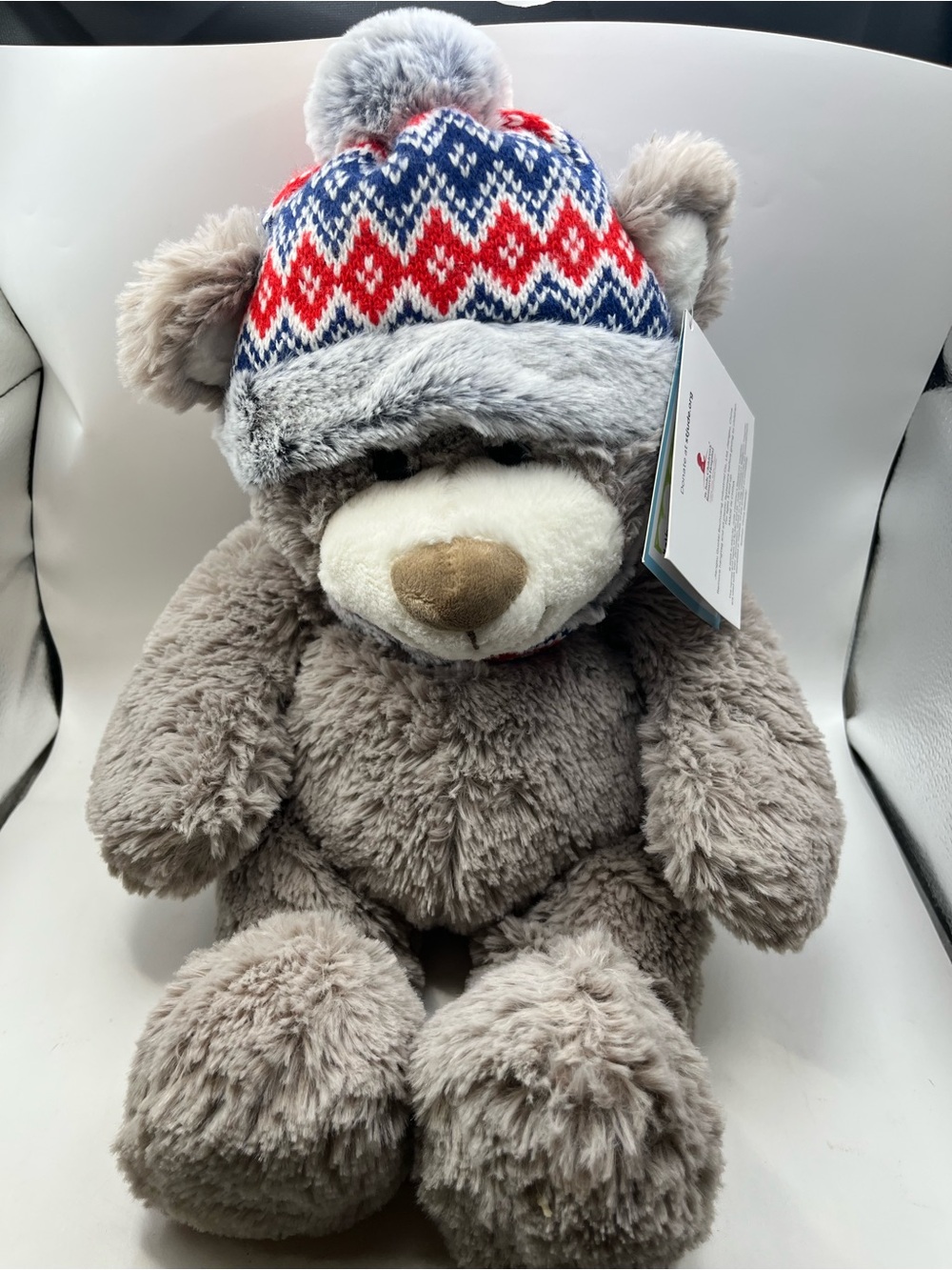St Jude Plush Gray Teddy Bear with Red & Blue Knit Hat - Kids Toy